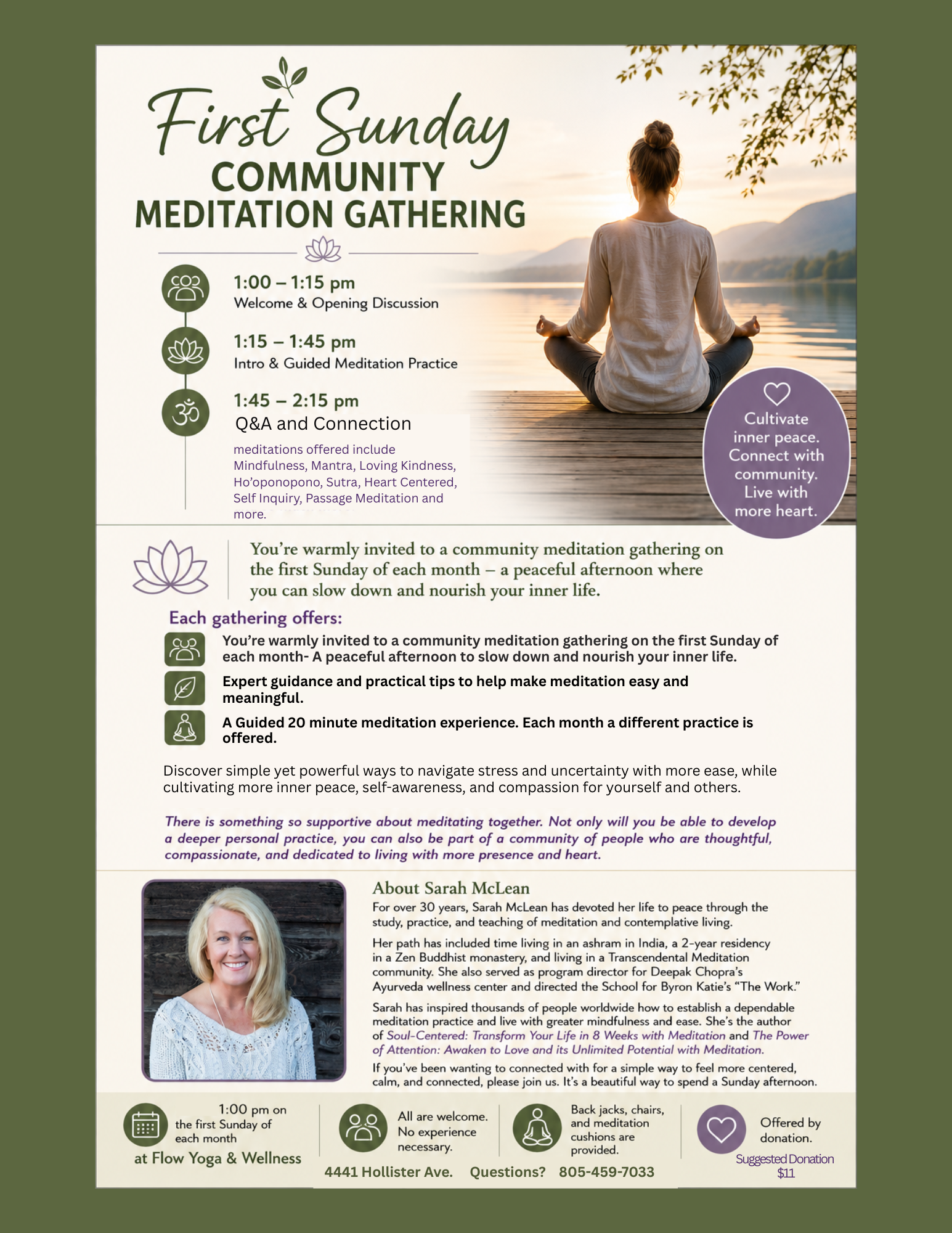 1st Sunday - Community Meditation Gathering with Sarah McLean