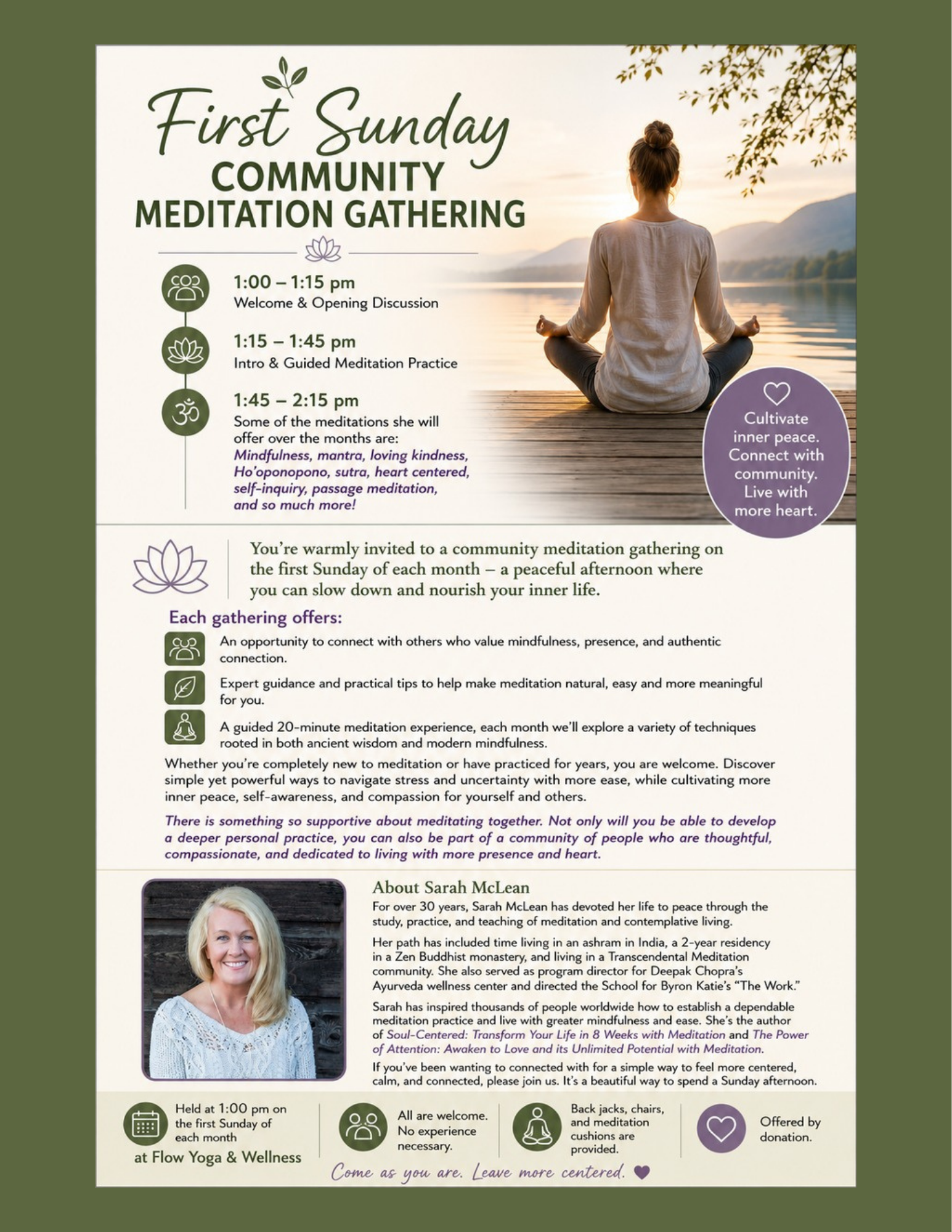 1st Sunday - Community Meditation Gathering with Sarah McLean