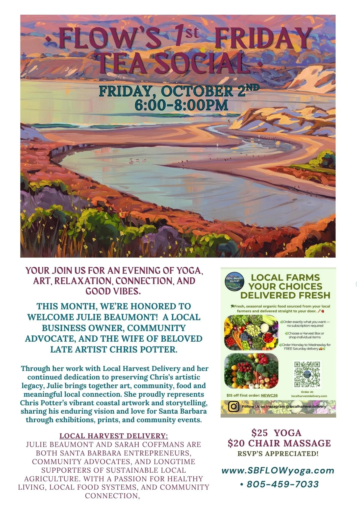 Flow's 1st Friday Yoga & Tea Social- Special Guest Julie Beaumont