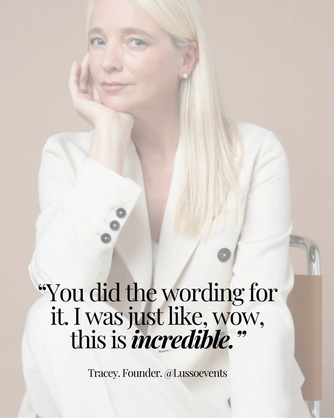 So this, conversation happened last week, and it was too good not to share (with the lovely Tracey's permission of course.) Thank you Tracey from @lussoevents .

If you want new brand copy to make an impact DM me the word 'copy' taking new bookings o