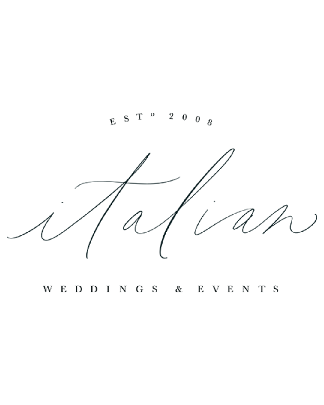 Logo for Italian Weddings & Events, established in 2008, featuring elegant cursive text 'Italian' and smaller uppercase text 'Weddings & Events' on a white background.