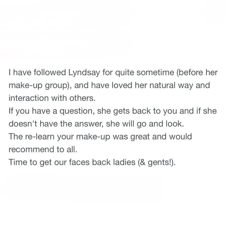 Text discussing Lynsday's natural makeup and interaction with others, praising her, and encouraging others to get their faces back for makeup.