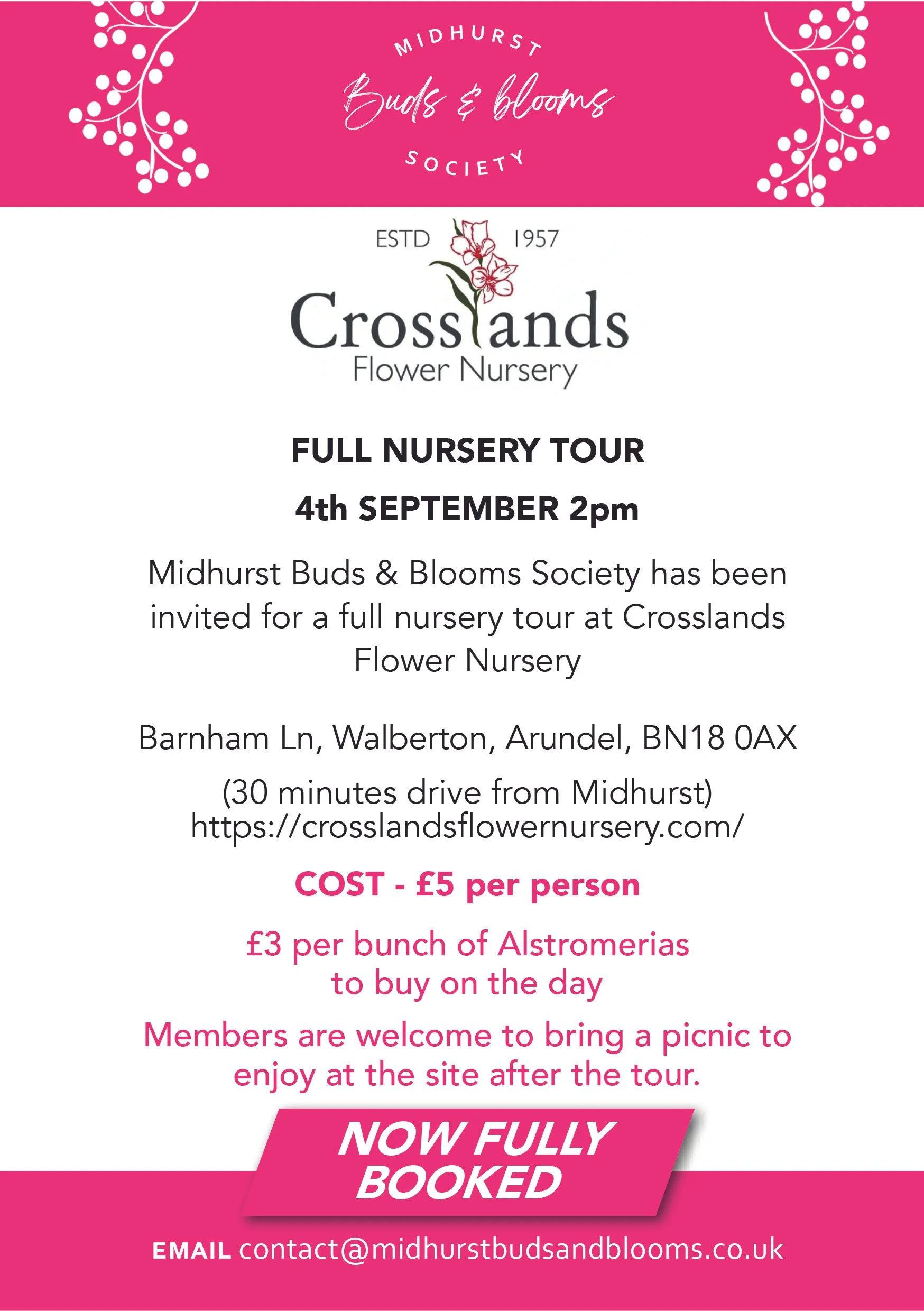 Crosslands Nursery Tour fully booked