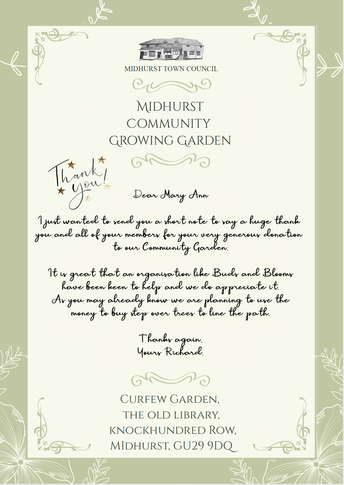 £470 donation to Midhurst Growing Garden