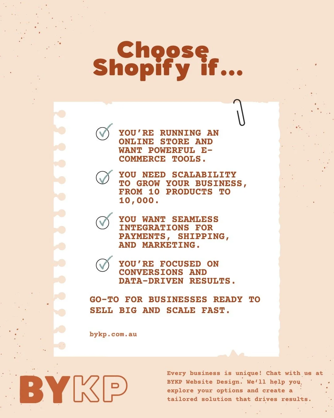 Slow down! Lately, I&rsquo;ve seen heaps of clients at BYKP Website Design eager to dive into Shopify or Squarespace without weighing their options. 

Every business is unique, and choosing the right platform is key to scaling your business. 

Whethe