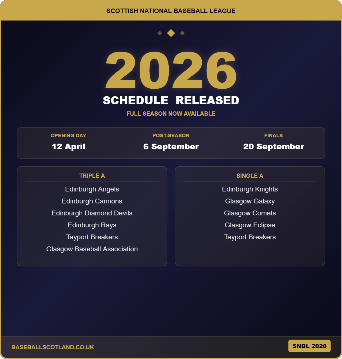 2026 SNBL Season Schedule Released