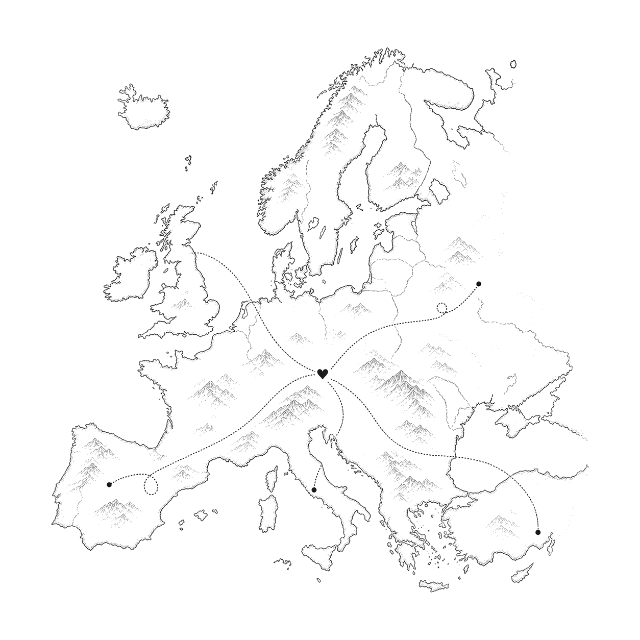 Map of Europe showing destination wedding videography availability