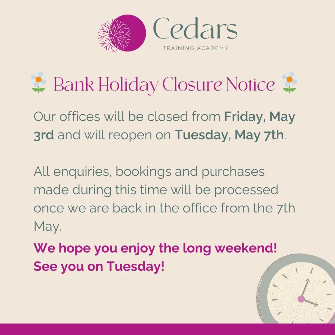 Just to let you know our Academies and offices will be closed for the upcoming bank holiday. For this coming weekend any enquiries sent after 5pm on Friday 3rd May will be responded to when we're back on Tuesday 7th May.

Who's looking forward to som