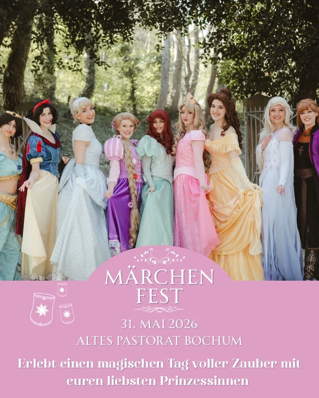 ✨🌷 M&Auml;RCHENFEST 2026 🌷✨

Taucht ein in eine magische Welt voller Zauber, M&auml;rchen und Magie und erlebt einen traumhaften Tag mit euren liebsten Prinzessinnen
Betretet unseren magischen Garten mit Magie und Fantasie an jeder Ecke! Es erwarte