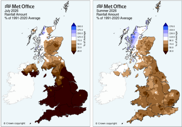 Record lows of rainfall across the UK