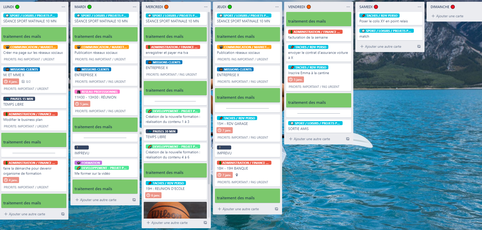 exemple planning réalisé sur application Trello