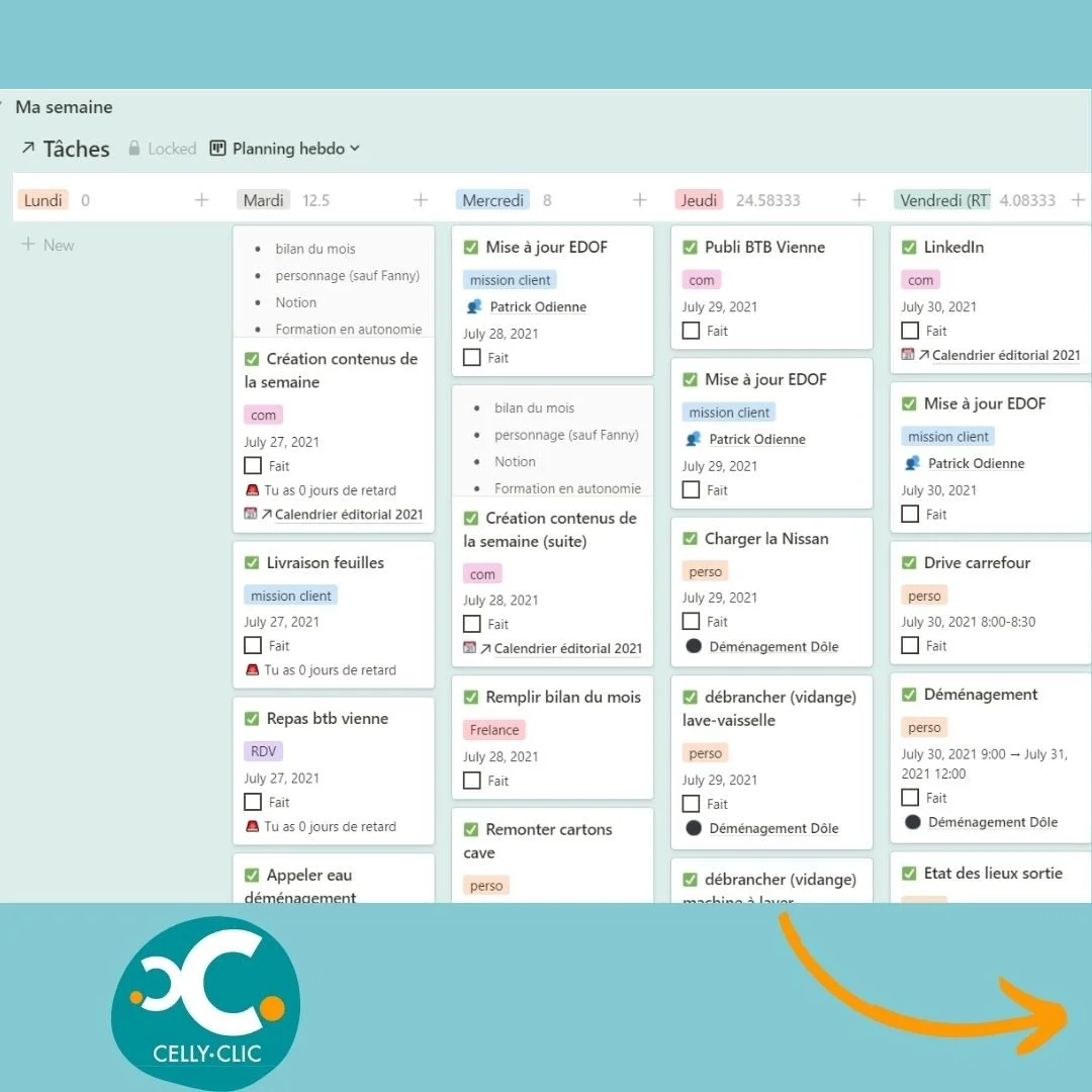 exemple planning sur application Notion