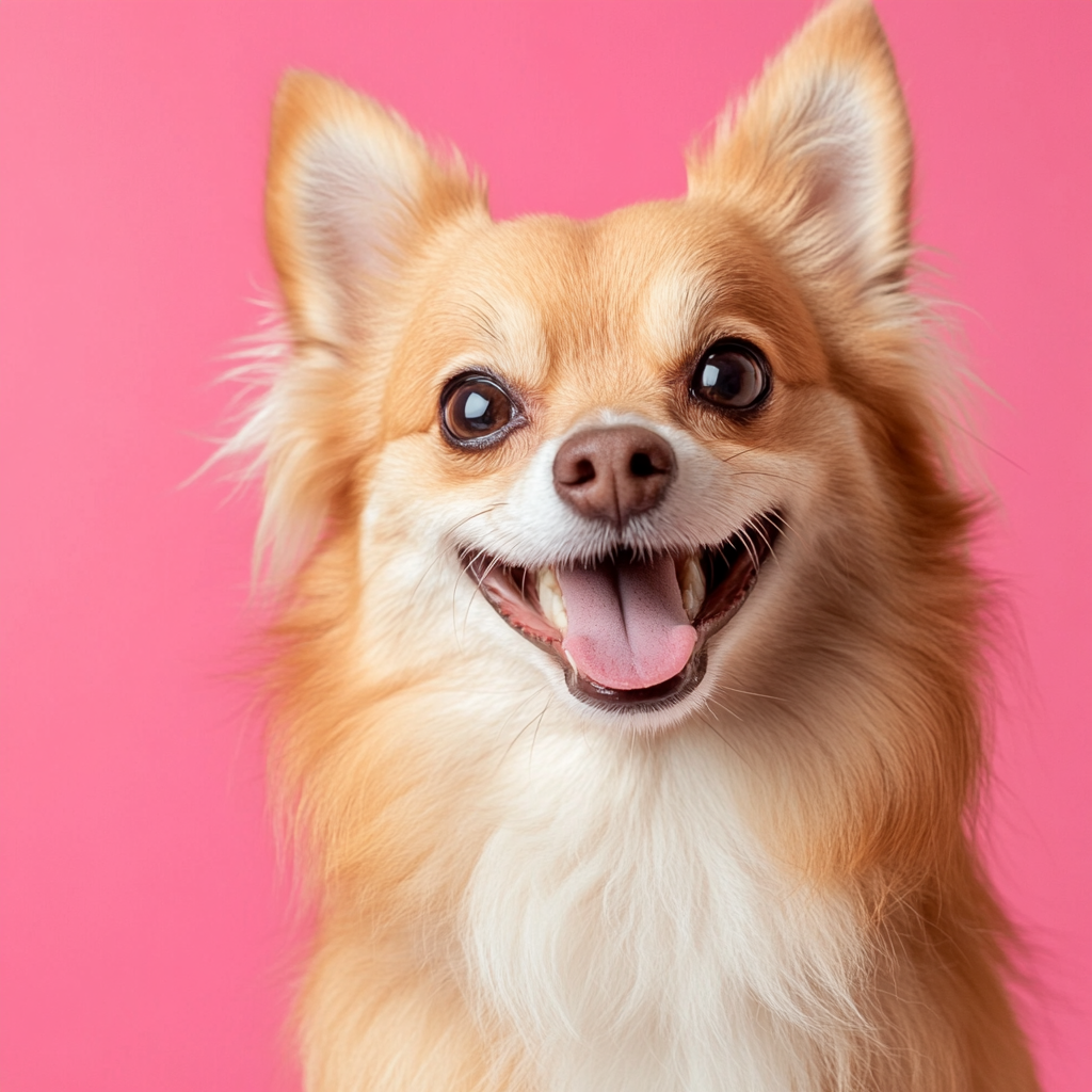 Smiling Chihuahua with a pink background