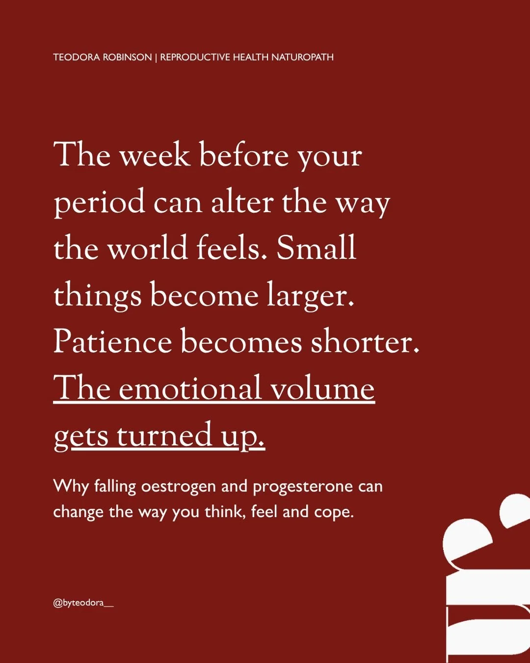 The late luteal phase has a way of changing the texture of daily life.

Conversations require more energy. Small disappointments land more heavily. The world feels a little louder, and the self a little less steady. Or as my daughter and I like to sa
