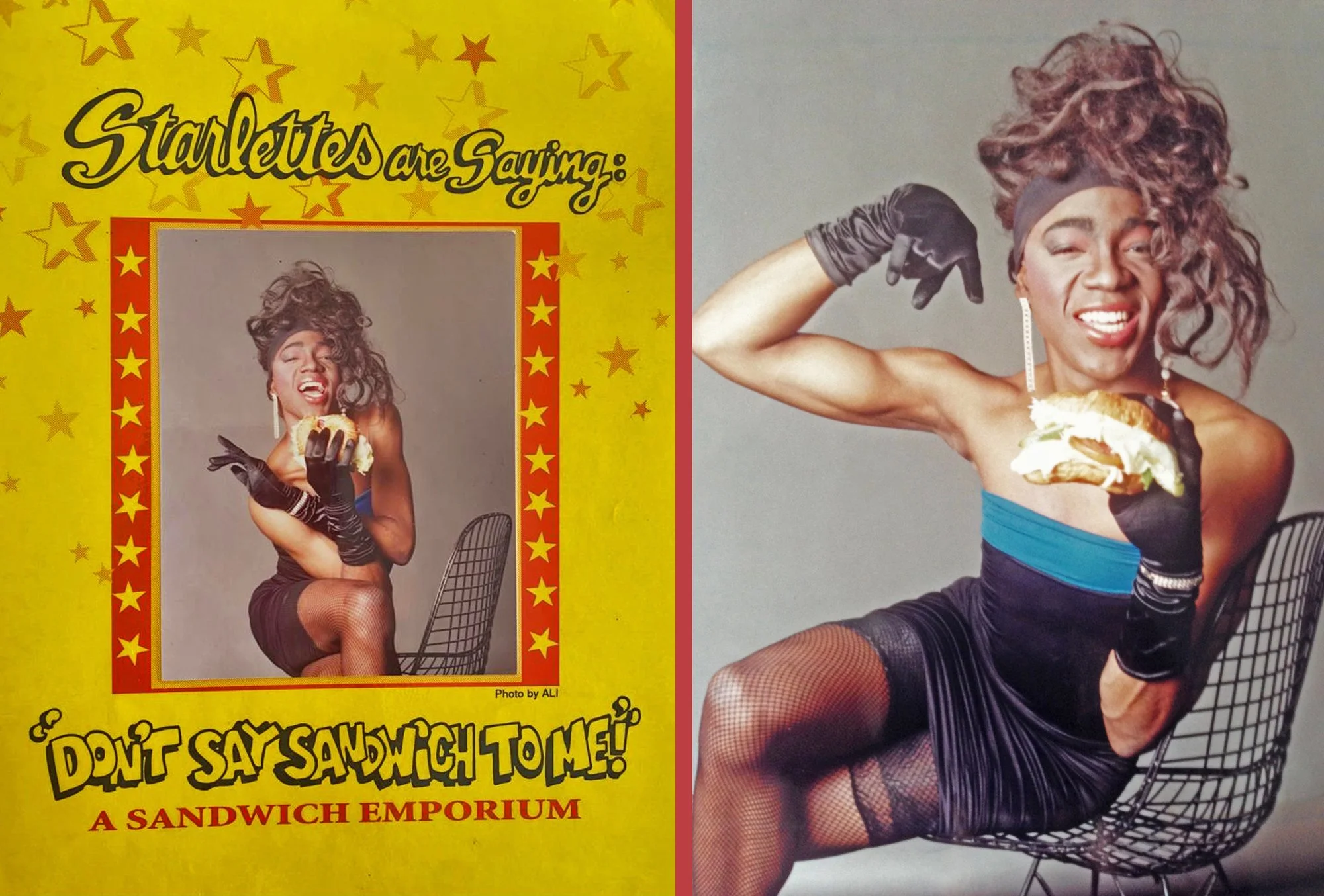 Kittie Meow, menu and portrait, 1990s (diptych by SoFLaFoto, 2023)