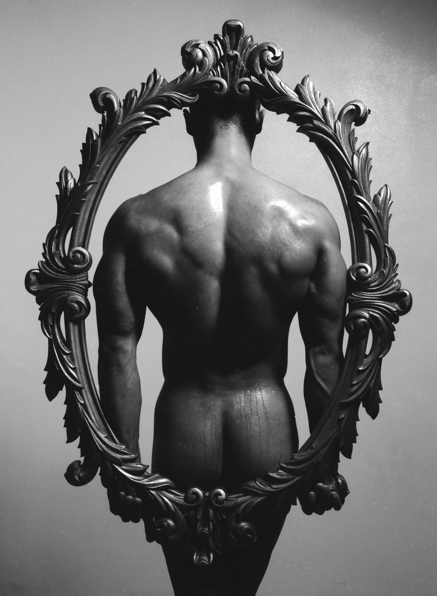 Male back in a baroque frame, 1990