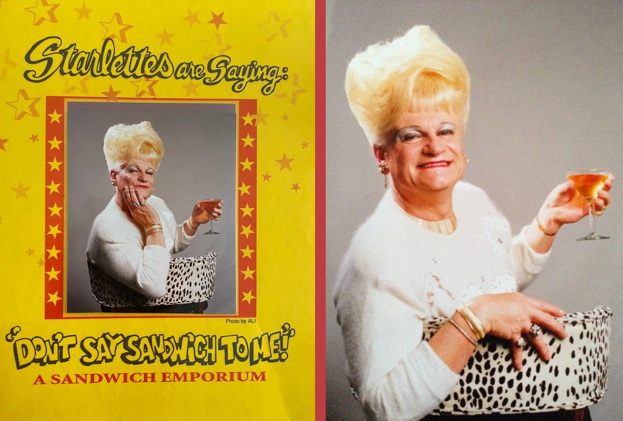 Henrietta Robinson, menu and portrait, 1990s (diptych by SoFLaFoto, 2023)