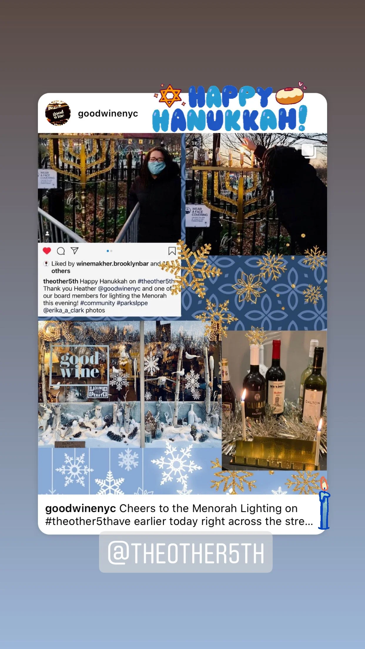 Hannukah picollage featuring HJ, menorah on 5th ave from the other 5th as POST BED56543-C5FD-4814-930B-B626BC25C279.JPG