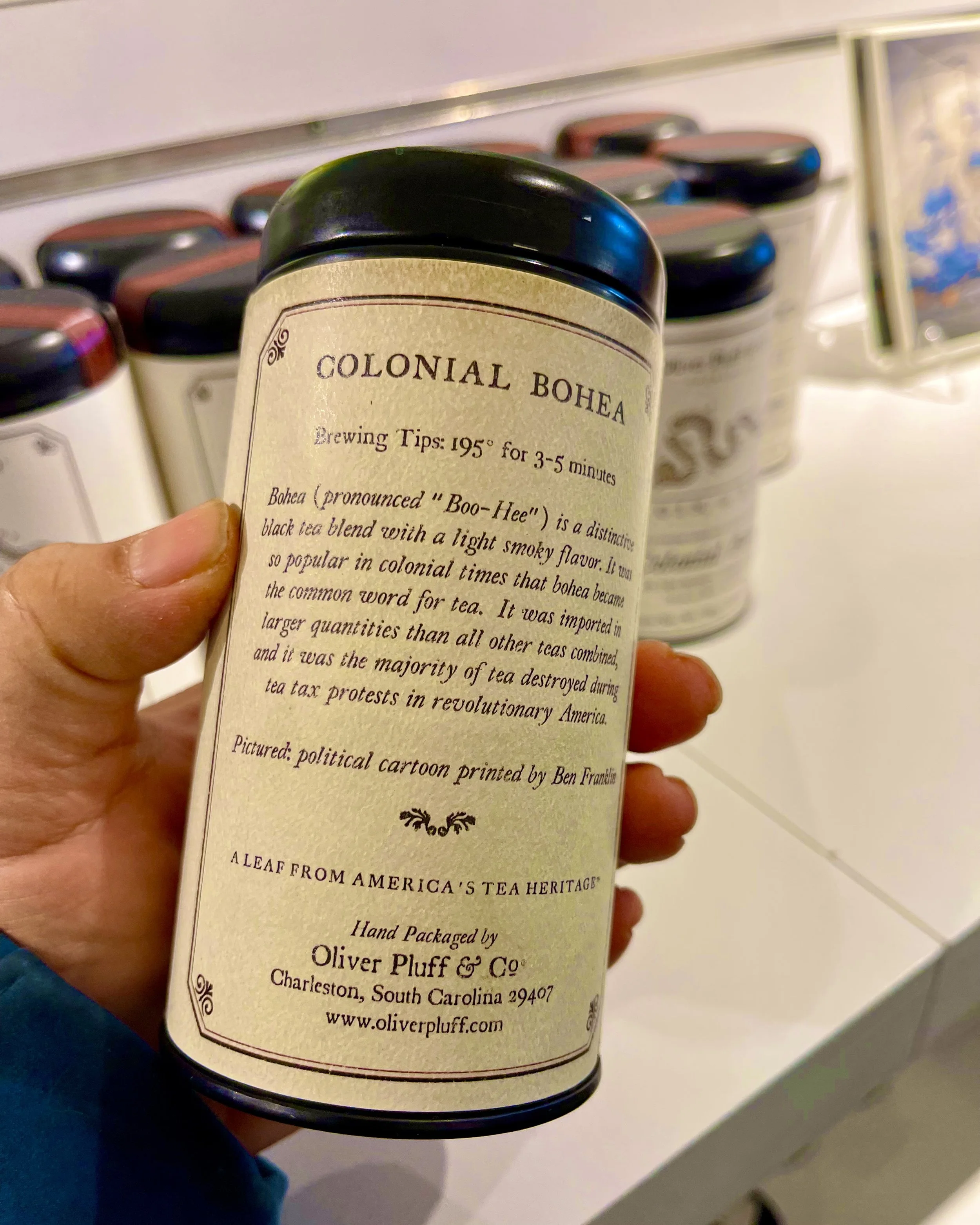 TEA_ Colonial Era Bohea Tea from Revolutionary era_ back of can with info Museum of the American Revolution IMG_4605.jpeg