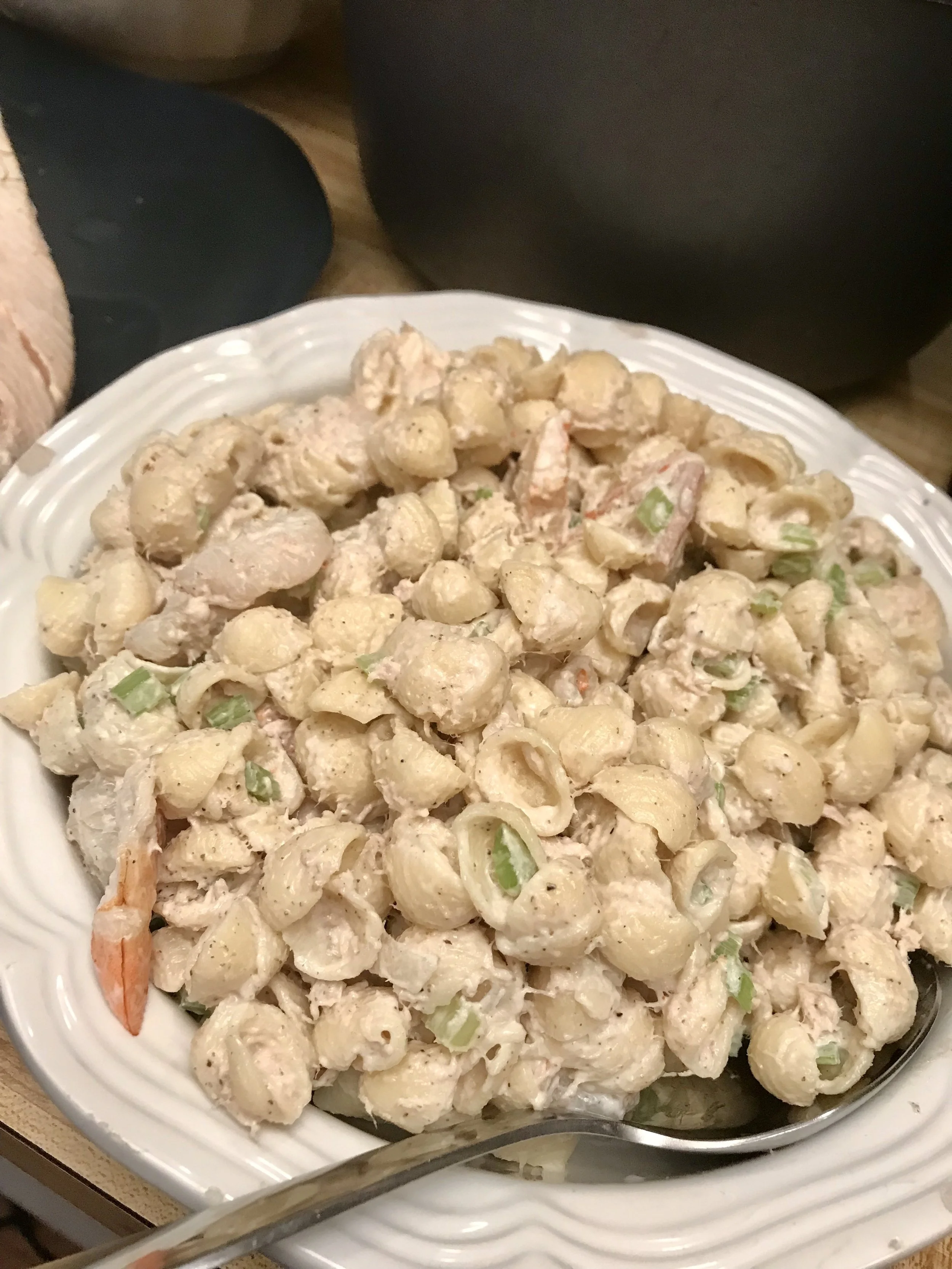 EASTER side dish Chip's DELICIOUS shrimp or seafood pasta salad IMG_8892.jpeg