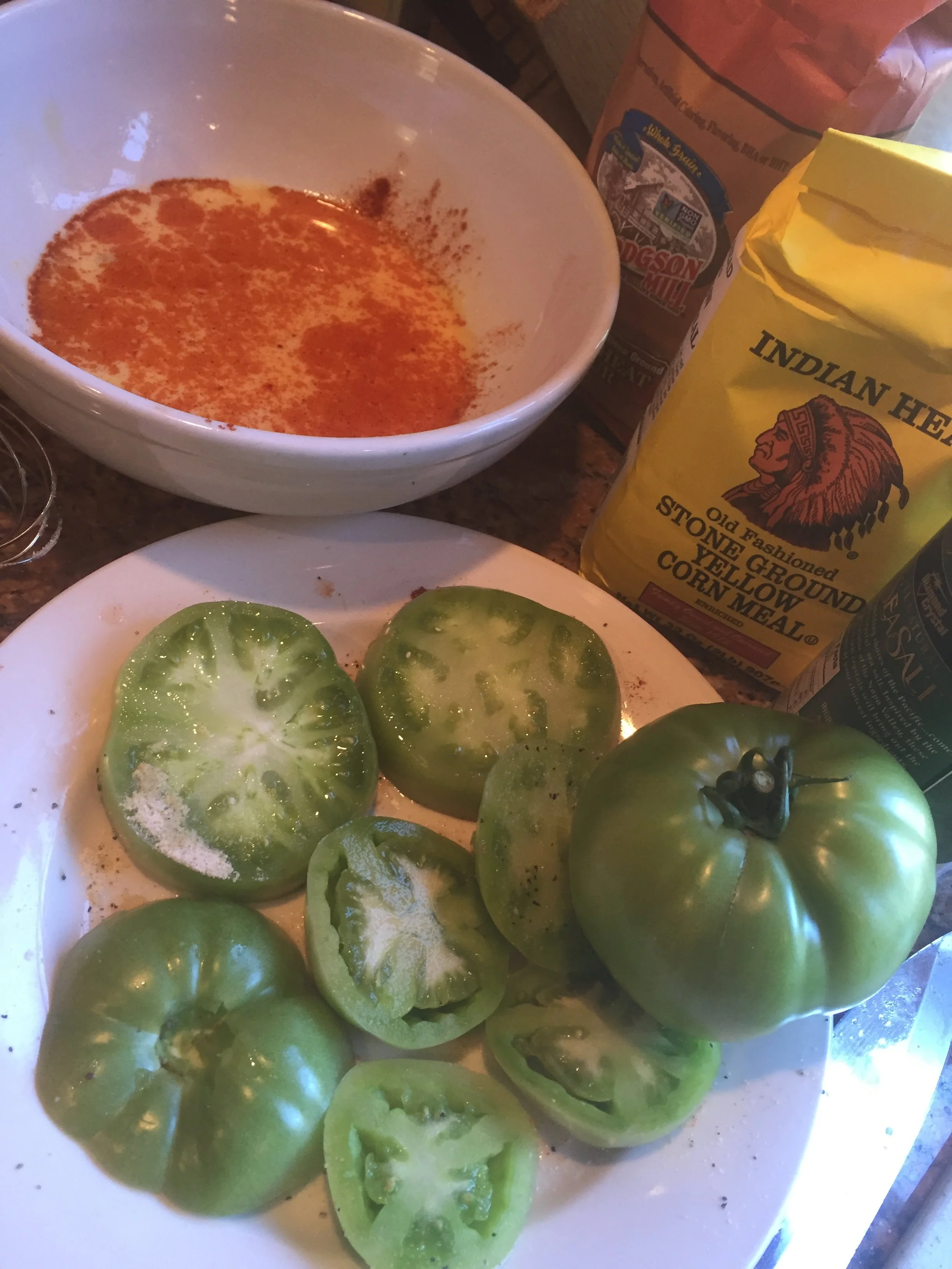 GREEN TOMATOES_seasoned for FRYing + cornmeal IMG_5665.JPG