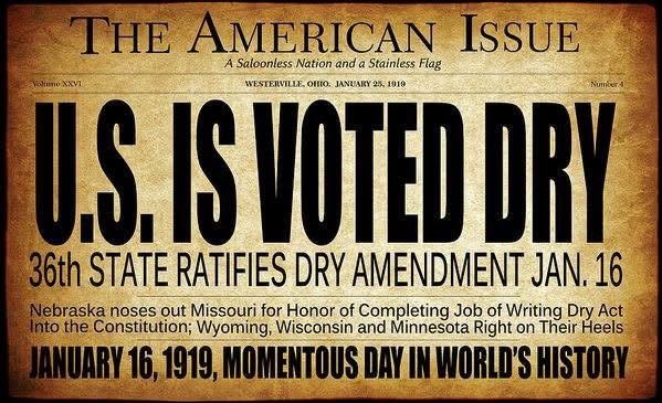 January 16, 1919 is when the 18th Amendment was ratified—marking the beginning of America’s 13-year PROHIBITION Era (1920–1933)…