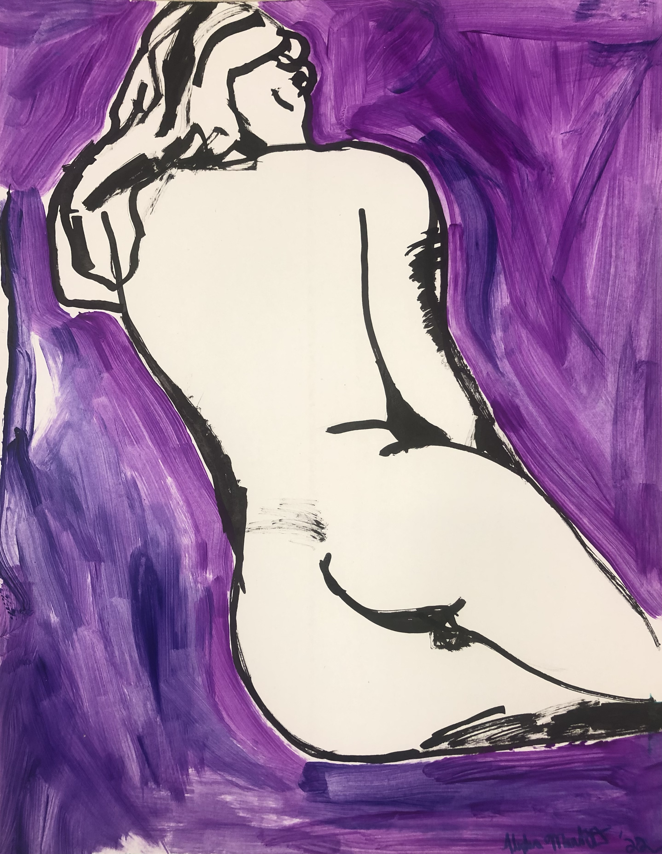 Nude drawing of a woman, 2022.
27.5 x 22.5 in.
Ink and acrylic on paper