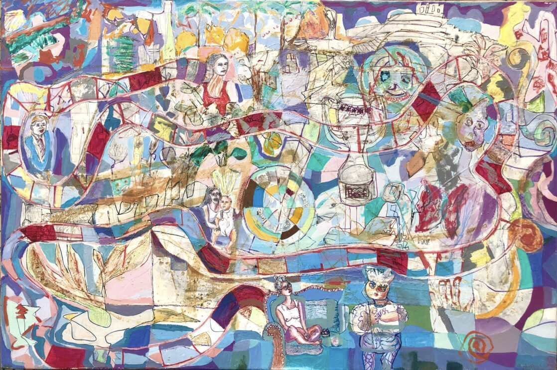 Candyland, 2019.
48 x 72 in.
Acrylic, pastel, ink on canvas