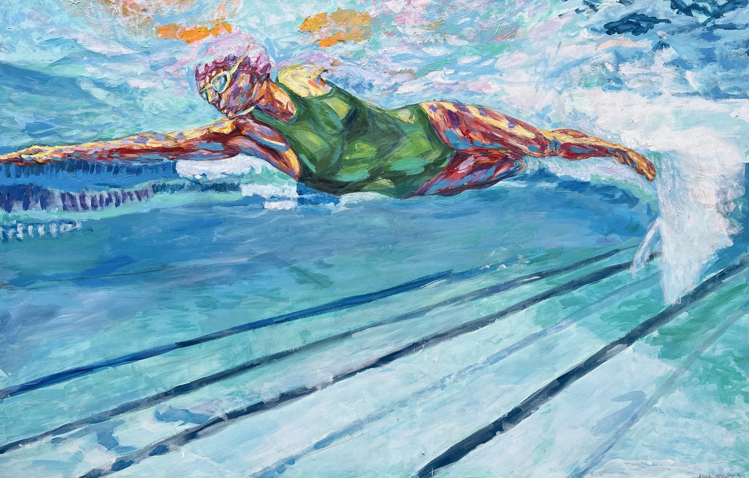 Swimmer, 2019. 51 x 82 in. Oil and Acrylic on canvas