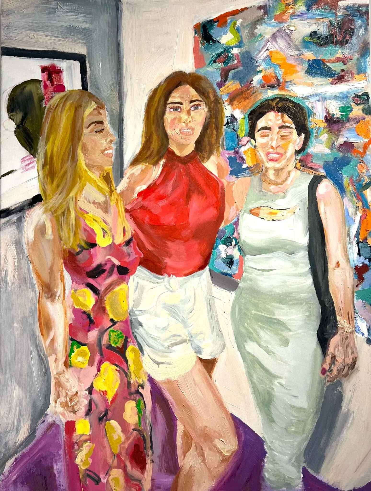 3 Girls at an Art Fair. 48 x 36 inches, oil on canvas