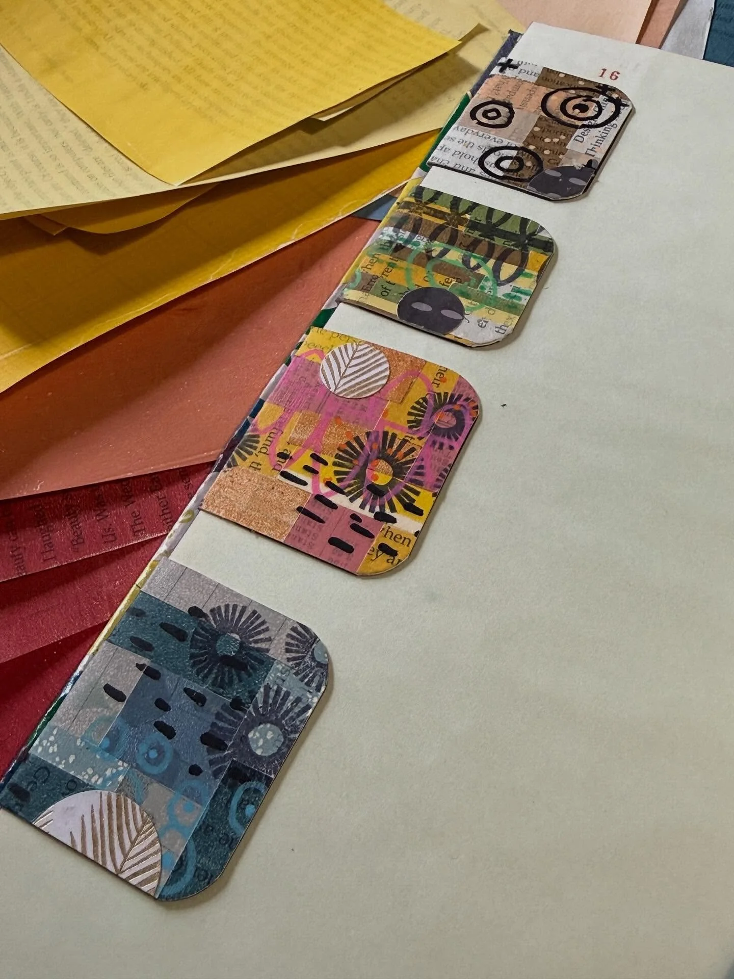 Collage magnet bookmarks! So cool!!! I am enjoying my lessons I’m learning in@fodder.school #fodderchallenge2025!!! @macurack taught a wonderful lesson full of color and techniques that were new to me that I really love now. 
As a creative, I