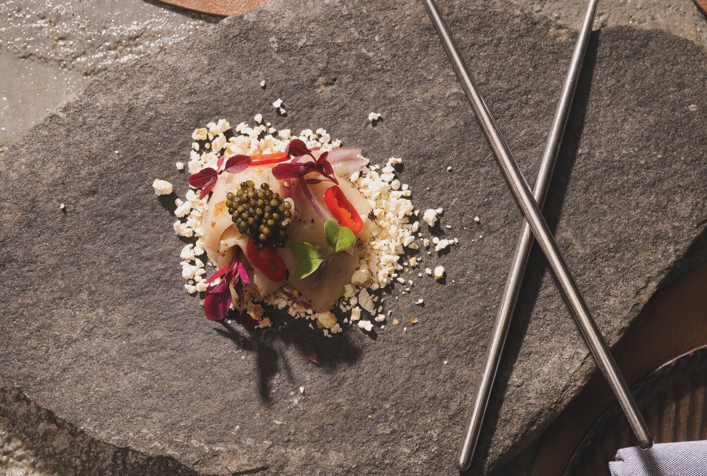 Popcorn Hamachi::::

Growing up on 150 acres of organic farmland, sourcing enough protein for a sustainable vegan diet was a cornerstone of life for Chef Domingo and his family. Popcorn was a much anticipated Friday night &lsquo;treat&rsquo; amongst 