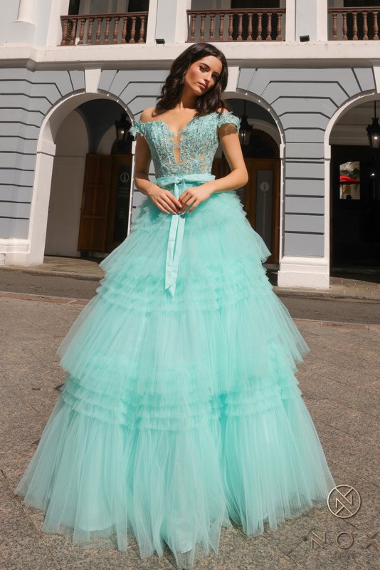 Mint Ruffled Tulle Layered Dress
