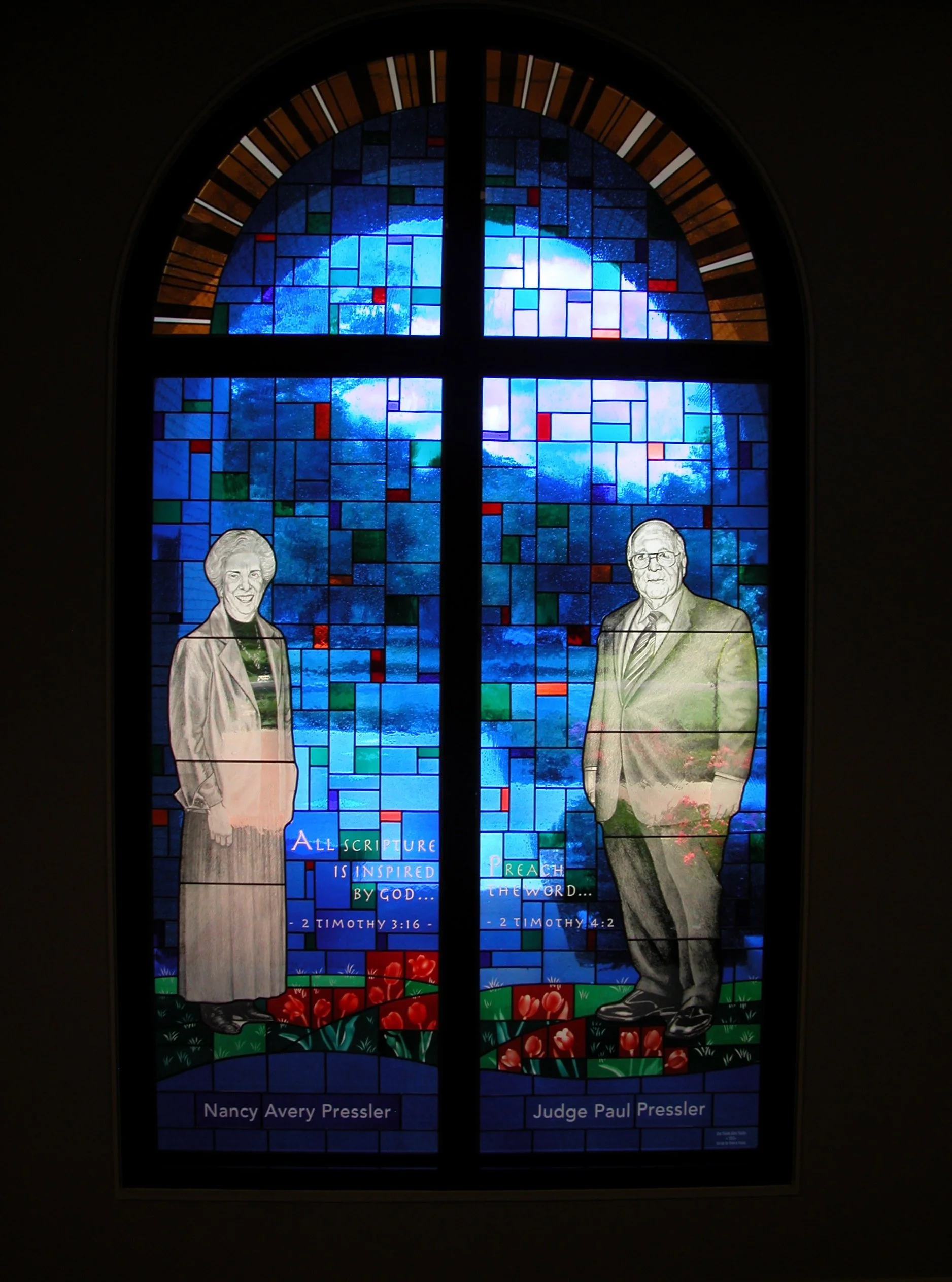  Stained/Photo-etched glass, 2013, design by Debora Young, portraits by Deran Wright 