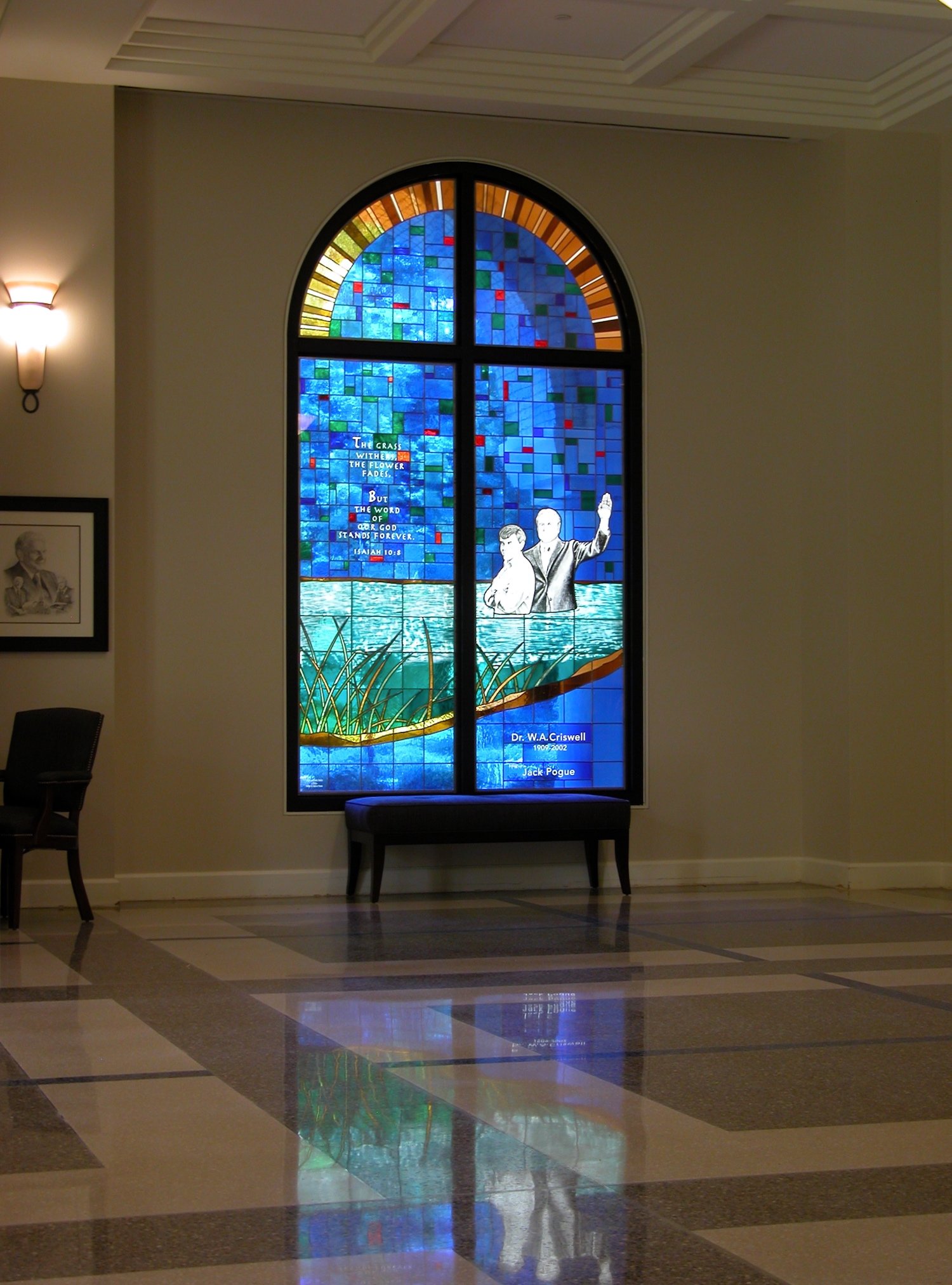  Stained/Photo-etched glass, 2013, design by Debora Young, portraits by Deran Wright 
