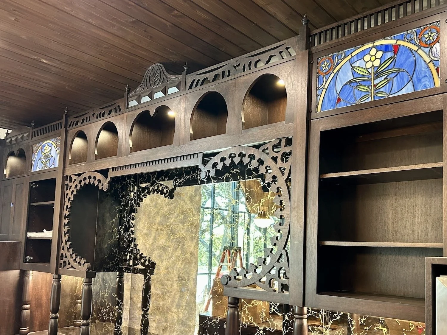 Texas Saloon bar, 2025. Wood work by Reznikoff Custom Furniture.