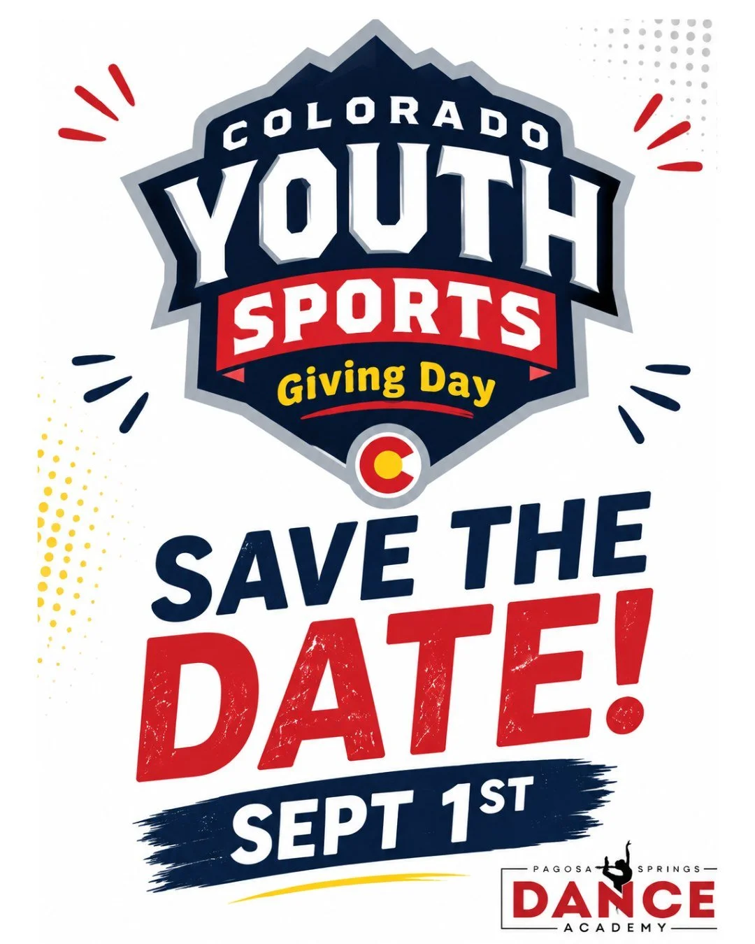 📅 **SAVE THE DATE!**

Colorado Youth Sports Giving Day is coming **September 1&ndash;15**, and PSDA is excited to be participating!

Youth Sports Giving Day supports nonprofit youth sports organizations across Colorado by offering matching and incen