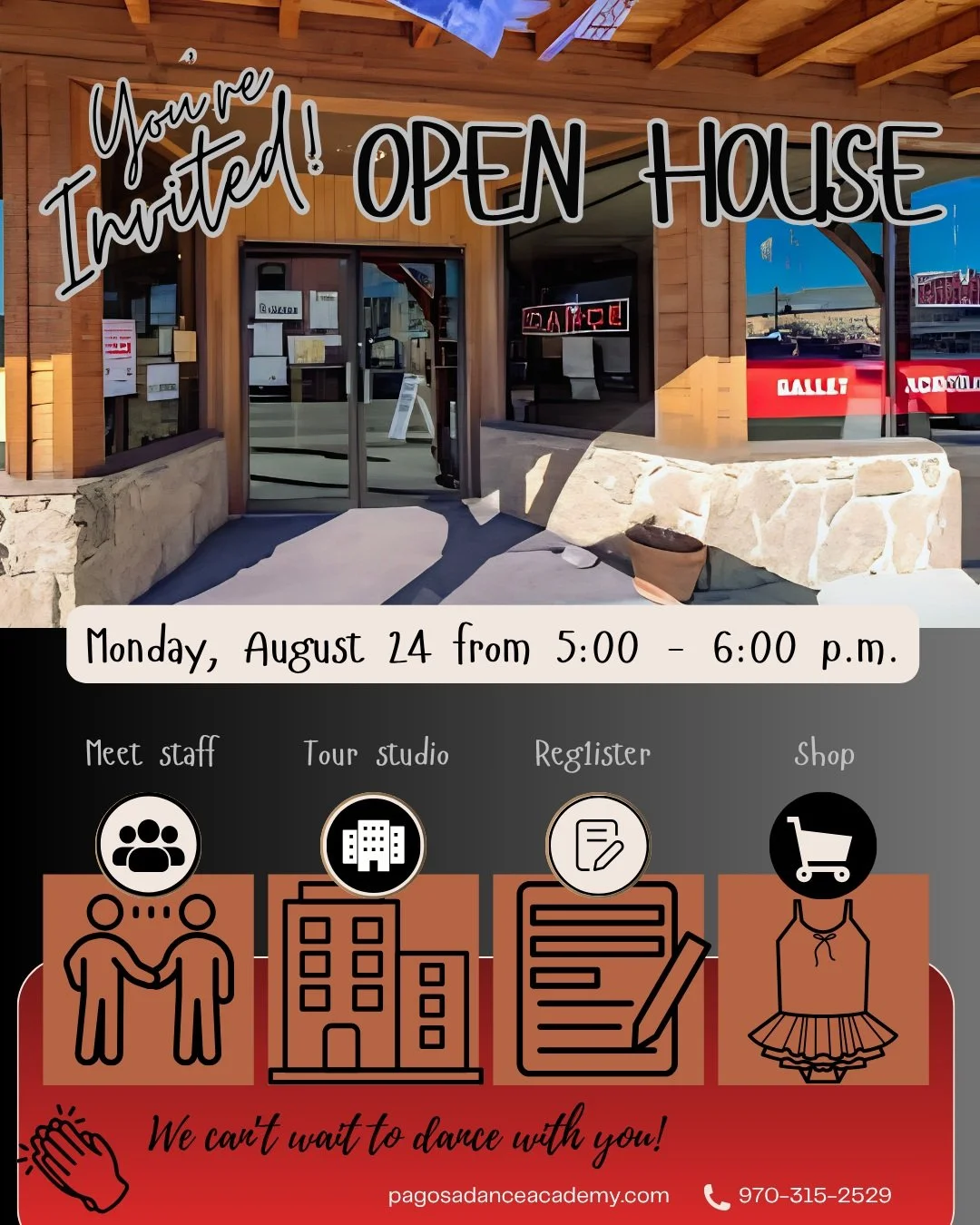 🎉 TOMORROW! TOMORROW! TOMORROW! 🎉

Our PSDA Open House is happening tomorrow, and we&rsquo;d LOVE to see you! ❤️🖤✨

🩰 Meet our teachers
🏠 Tour our studios
👯 Register for classes
👚 Shop or order dancewear
💃 Get ready for an AMAZING dance year!