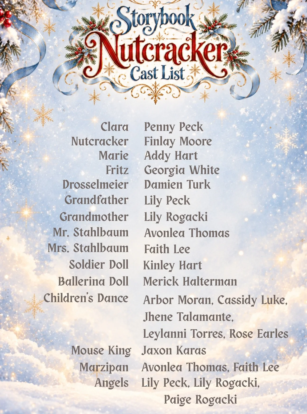 Mark your calendars for our annual Storybook Nutcracker! 🩰🎄✨

The cast has been set and we are so excited to announce our cast and classes that will bring this whimsical story to life!

We are incredibly proud of all of our dancers who auditioned t