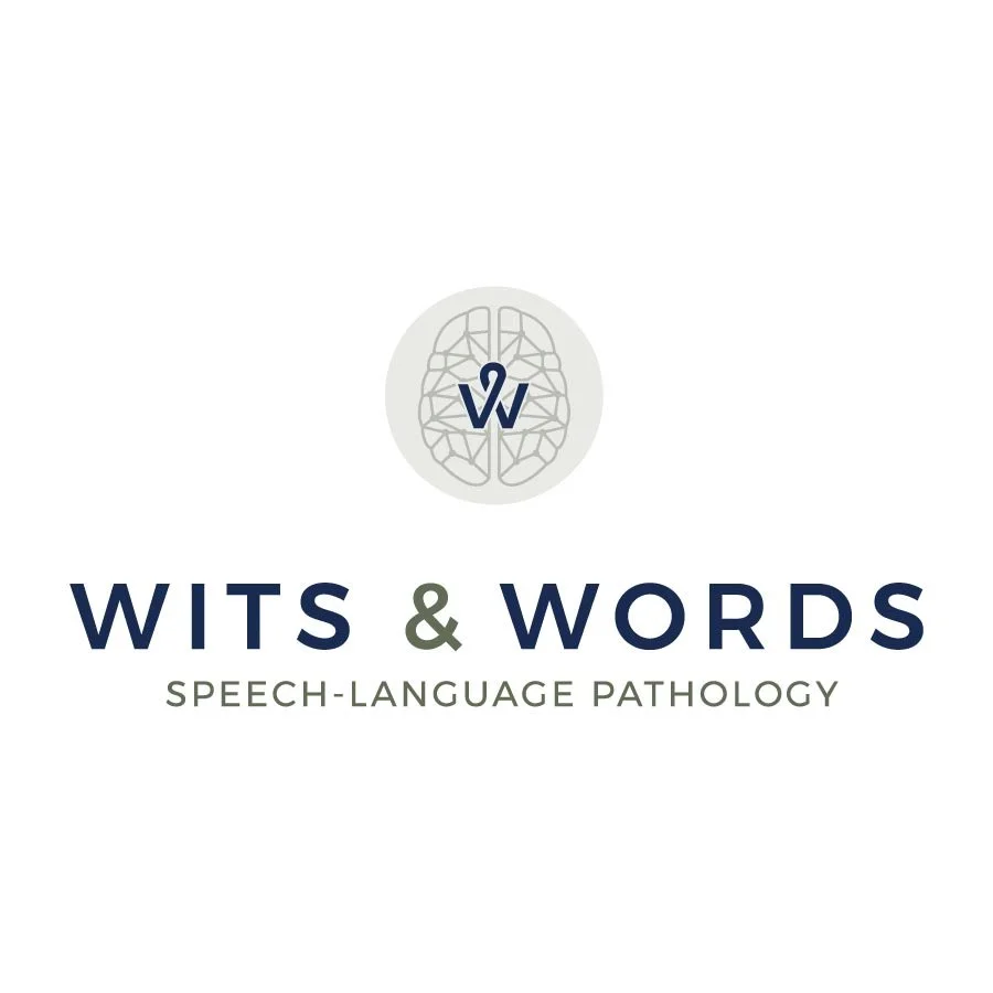 Logo design for women-owned speech therapist for Wits & Words, Speech-Language Pathology with a brain illustration and the initials 'W' and 'W' inside.