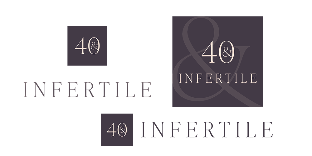Logo design for women owned business, celebrating 40 years of infertility awareness and support with the words "40 & INFERTILE" in stylized text.