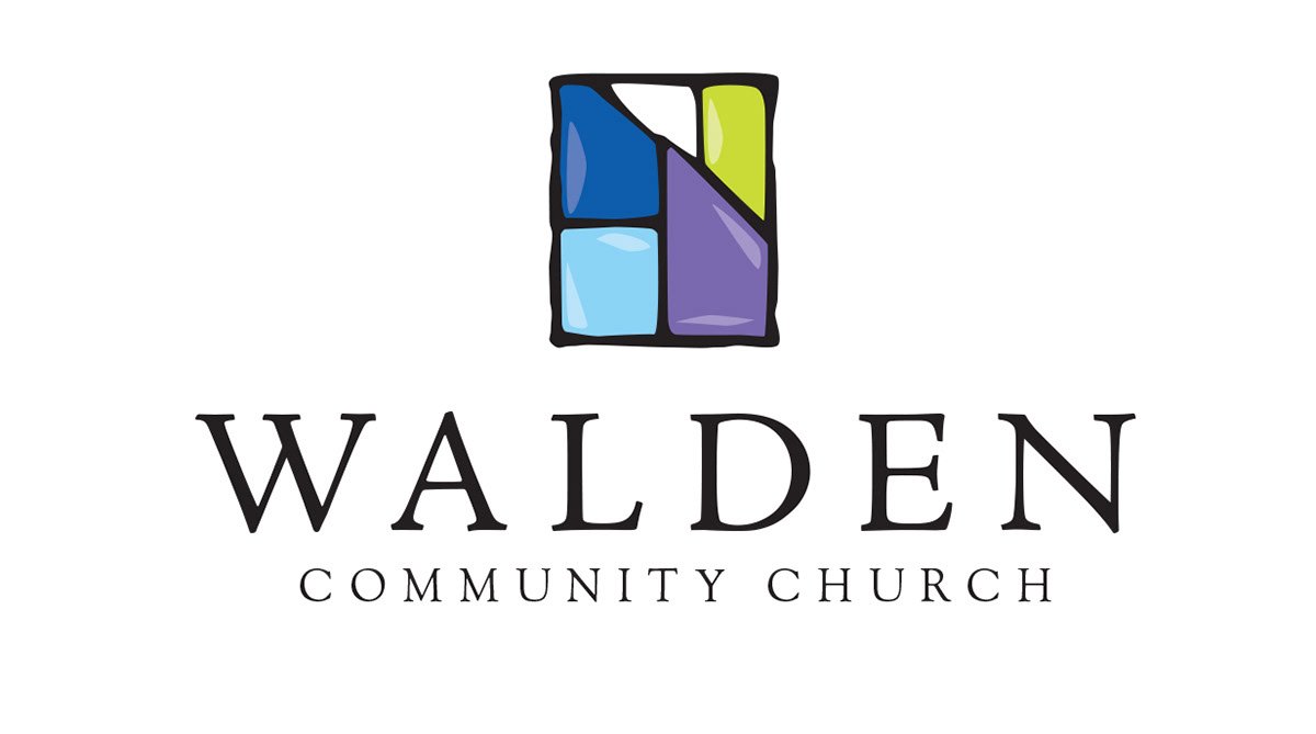 Logo design for church in Lake Conroe, TX of Walden Community Church featuring a stained glass window design and the text Walden Community Church.