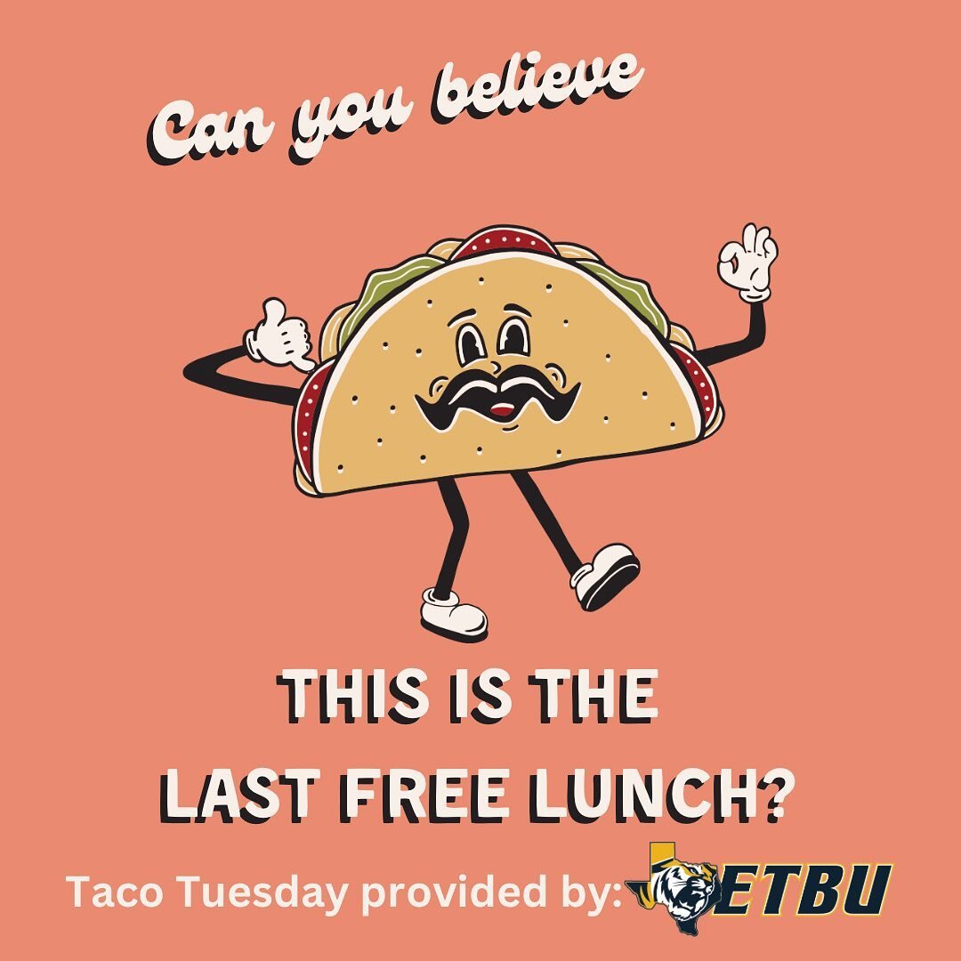 Join us for Taco Tuesday on our last free lunch! @etbuadmissions is providing us with beef tacos (lettuce, tomato, cheese, and sour cream to top it off), chips and salsa, and ice cream sandwiches! 11am until 1pm! 

Did you know that BSM at KC is a pa