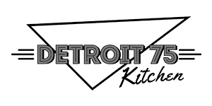 Logo for Detroit 75 Kitchen with stylized text and geometric design.