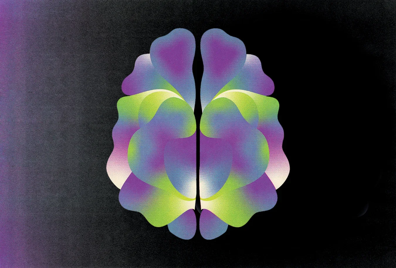 A flowery illustration of a cross section of a brain. Credit: DTAN Studio