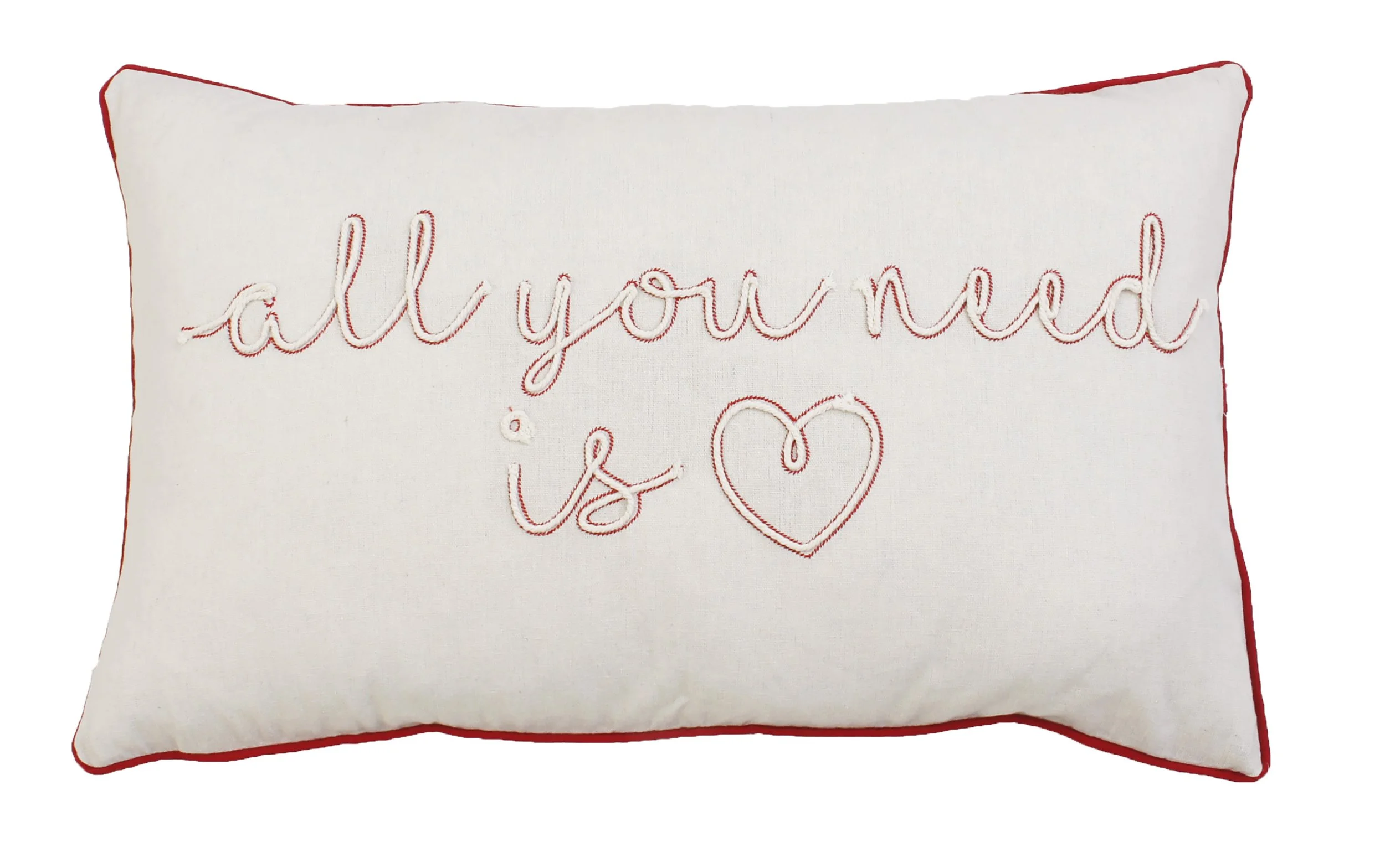 ALL YOU NEED IS LOVE HAZE FAUX LINEN VALENTINE'S DAY PILLOW-EMBRODEIRED ROPE APPLIQUE CONTRAST WELT-DTM SOLID HAZE FAUX LINEN BACK-16X26-NATURAL MULTI-4646-LH .JPG