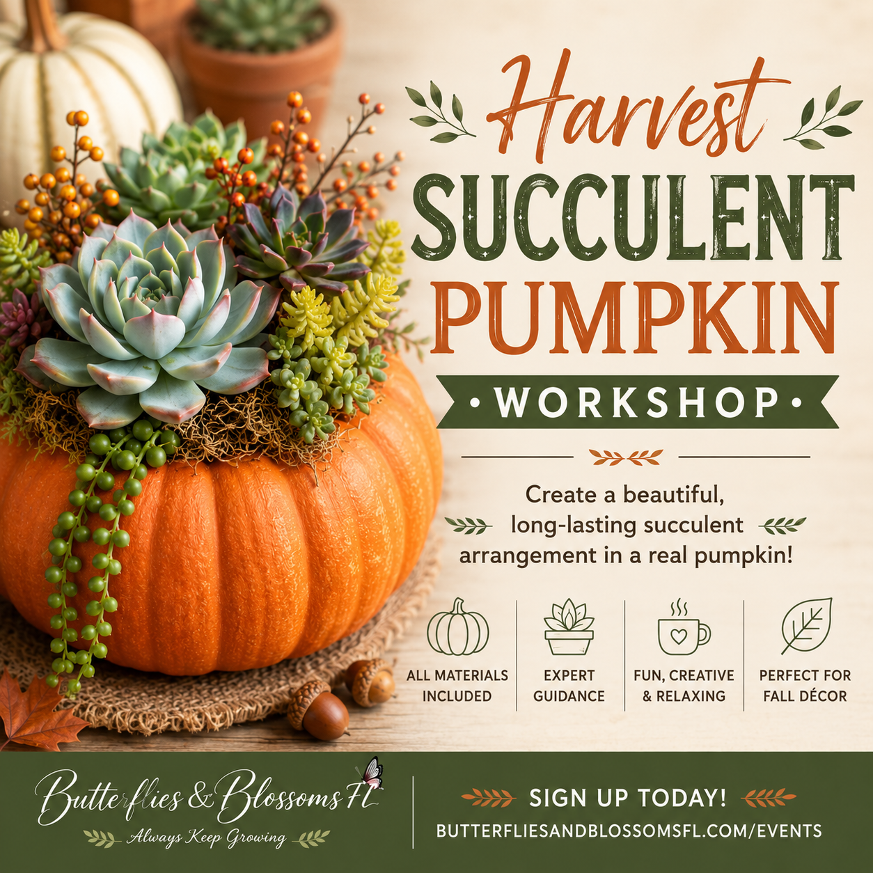 Harvest Succulent Pumpkin Workshop
