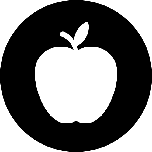 Black circle with a white apple icon in the center.