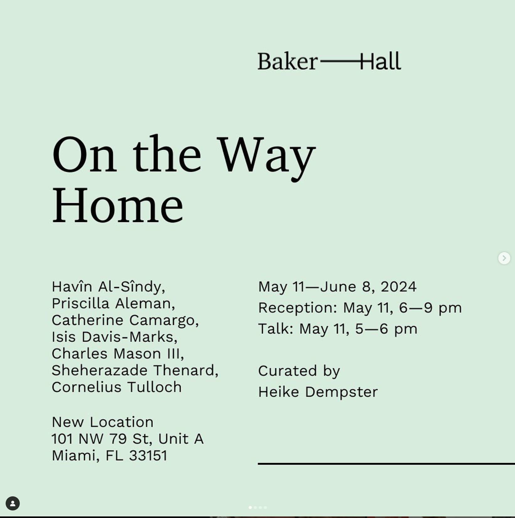 🗓️ Add this to your cultural calendar for Saturday! @sheherazade.thenard  is part of a group show at the new @bakerhall.art gallery at @dimensions_variable in North Miami, On the Way Home, curated by heikedempster. Drawing personal points of connect
