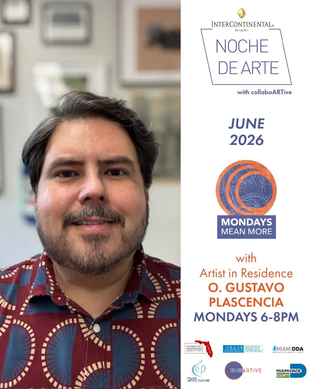 Art, conversation, and community come alive Mondays.

Ever wondered what inspires Miami's emerging artists? Step inside our Noche de Arte for hands-on collage, vibrant stories, and real connections.

Meet this month&rsquo;s featured artists, mingle w